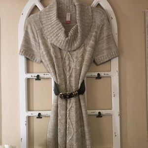 No Boundaries belted tunic sweater dress
